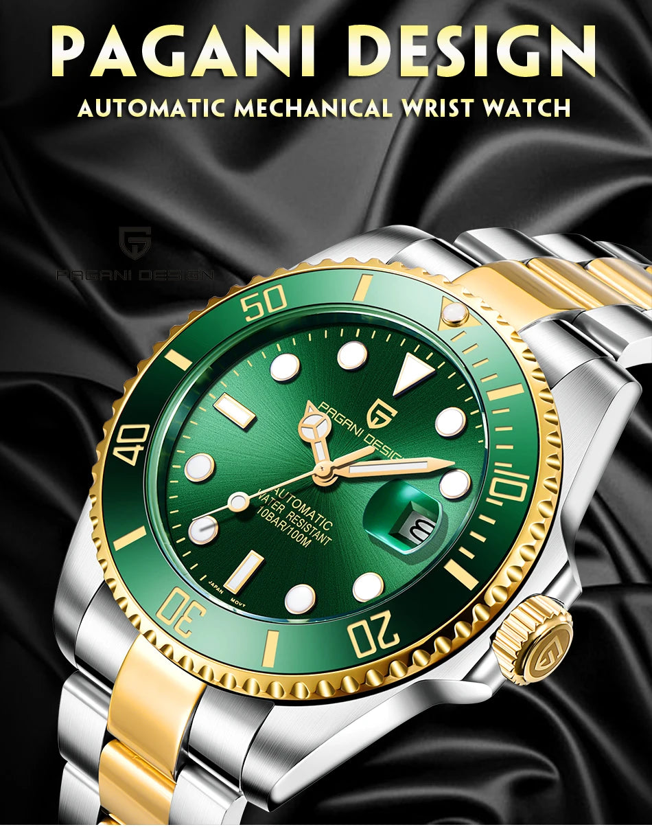 PAGANI DESIGN Herren Automatikuhr – Japanisches NH35 Werk | 100 m Wasserdicht | Saphirglas & Edelstahl | Luxus Sportuhr | Zeyra®