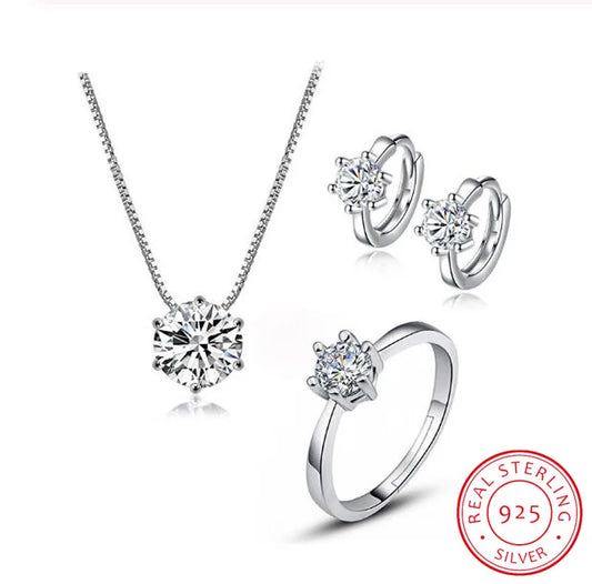 925 Sterling Silber Schmuckset Damen – 3-teilig mit AAAAA Zirkonia (Kette, Ohrringe, Ring) | Hochzeit & Verlobung | Zeyra | Versand aus D