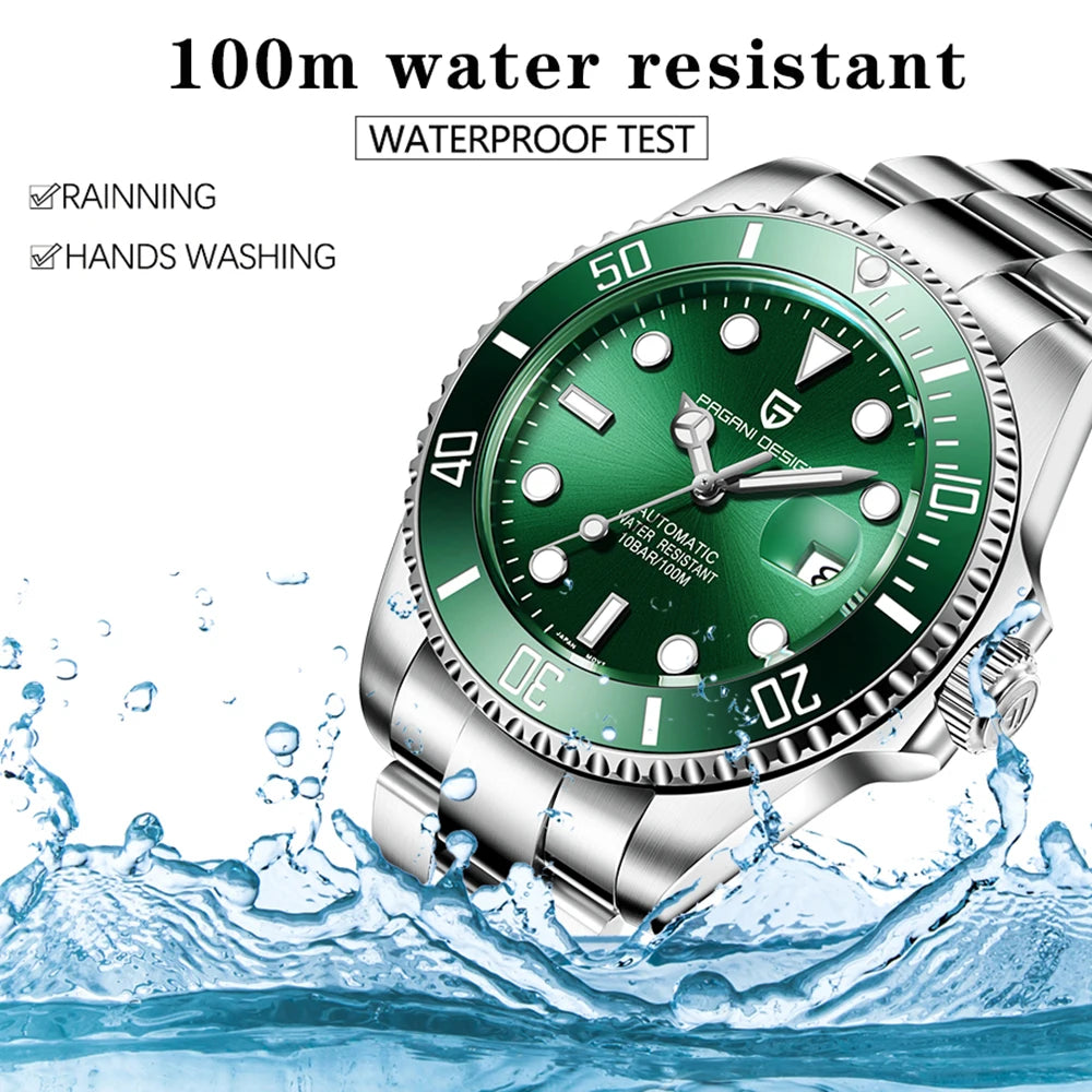 PAGANI DESIGN Herren Automatikuhr – Japanisches NH35 Werk | 100 m Wasserdicht | Saphirglas & Edelstahl | Luxus Sportuhr | Zeyra®