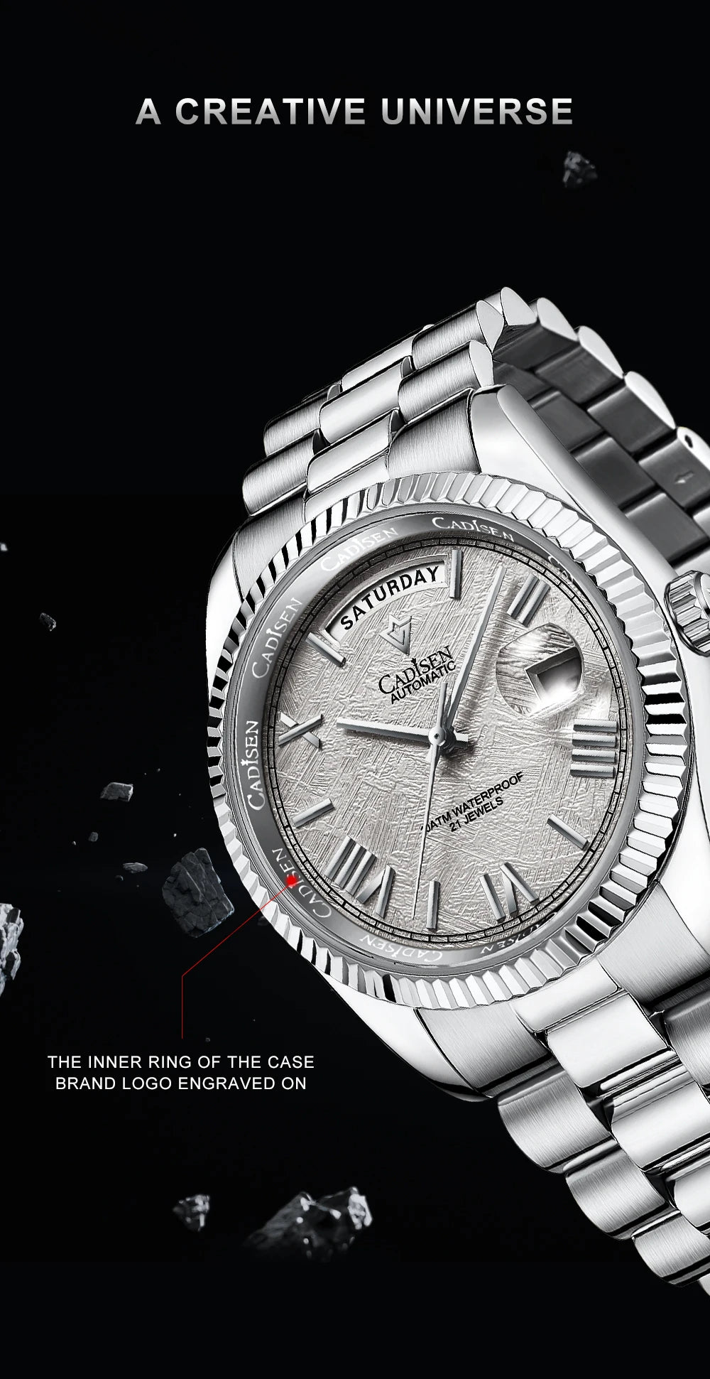 Cadisen Automatik Herrenuhr – Meteoriten-Zifferblatt, MIYOTA 8285, 100m wasserdicht | Zeyra | Versand aus D