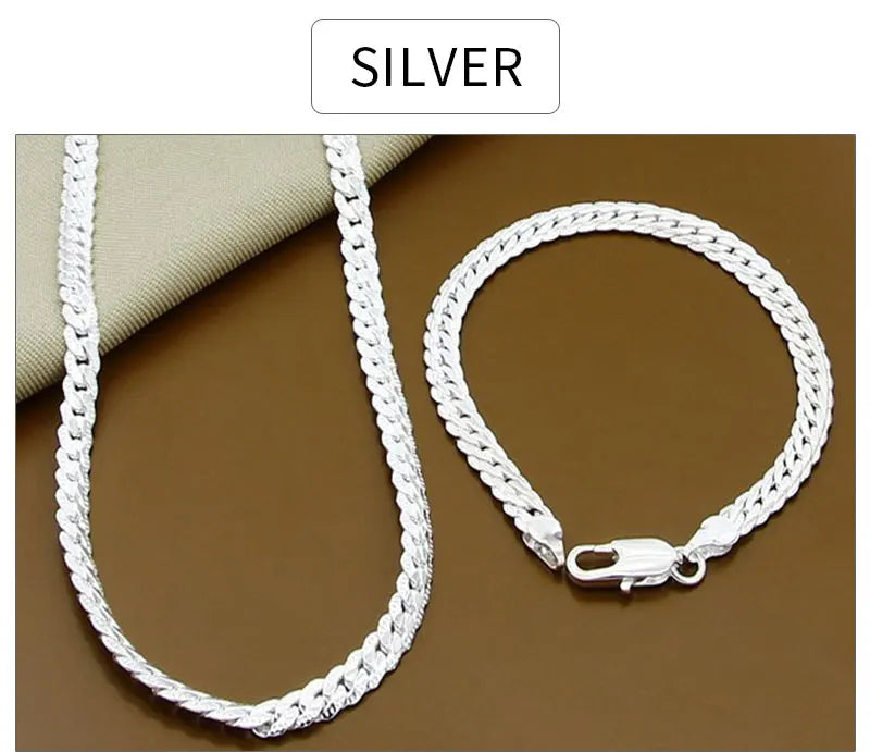 925 Sterling Silber Schmuckset – Halskette & Armband 2-teilig, 5mm Kettendesign, Unisex | Zeyra | Versand aus D