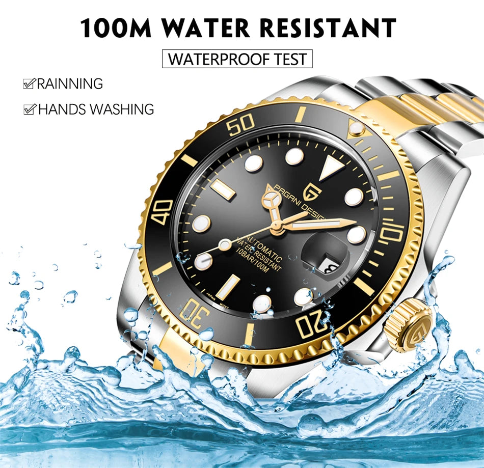 PAGANI DESIGN Herren Automatikuhr – Japanisches NH35 Werk | 100 m Wasserdicht | Saphirglas & Edelstahl | Luxus Sportuhr | Zeyra®