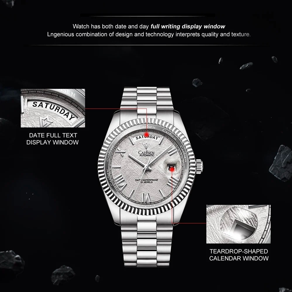 Cadisen Automatik Herrenuhr – Meteoriten-Zifferblatt, MIYOTA 8285, 100m wasserdicht | Zeyra | Versand aus D