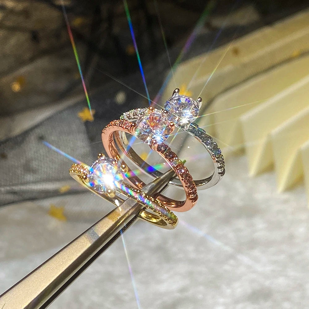 Verlobungsring Damen – Klassischer 4-Krappen-Ring mit Zirkonia, 3 Farben | Zeyra | Versand aus D