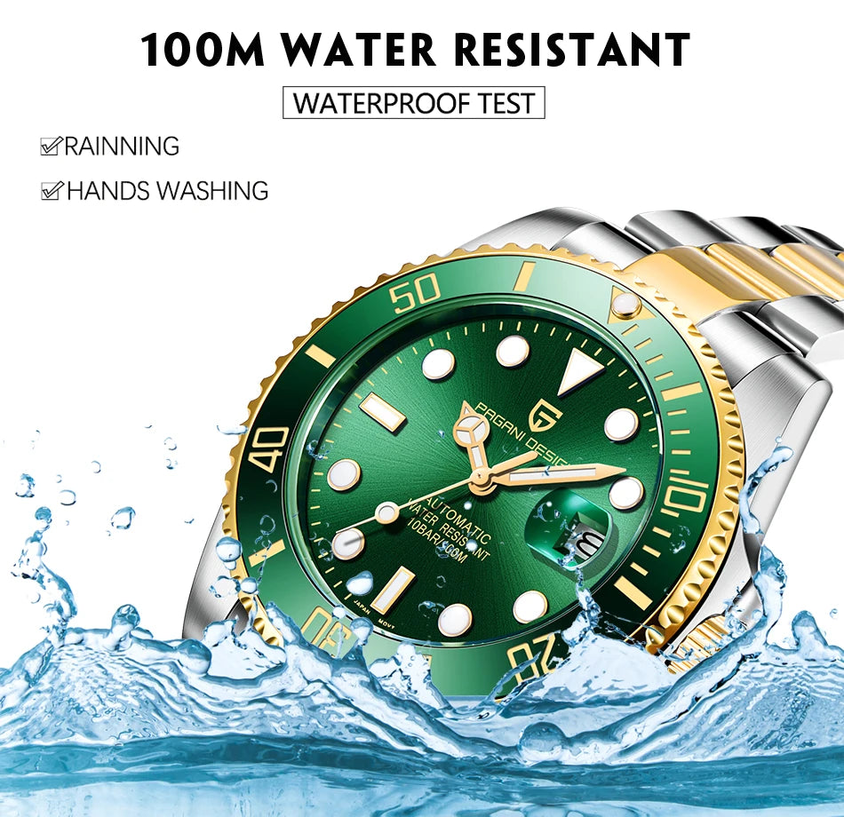 PAGANI DESIGN Herren Automatikuhr – Japanisches NH35 Werk | 100 m Wasserdicht | Saphirglas & Edelstahl | Luxus Sportuhr | Zeyra®