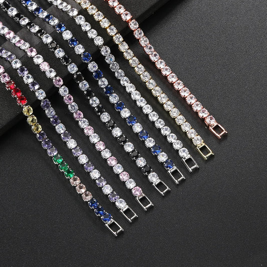 Tennisarmband Damen – Buntes Zirkonia Armband 4mm, Silberfarben, Luxus & Trendy | Zeyra | Versand aus D