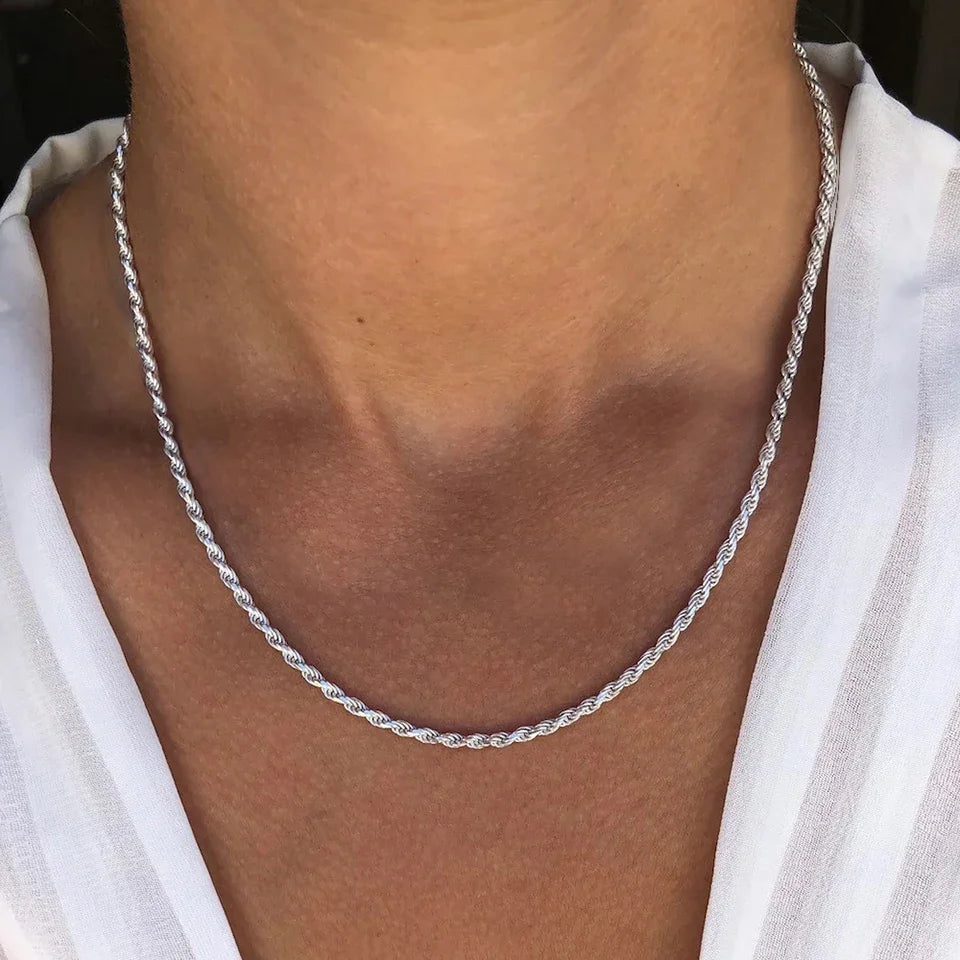Zeyra® Rope Chain Halskette – 4 mm 925 Sterling Silber | Unisex Schmuck | Hip-Hop & Minimal Style | Luxus Kette für Damen & Herren