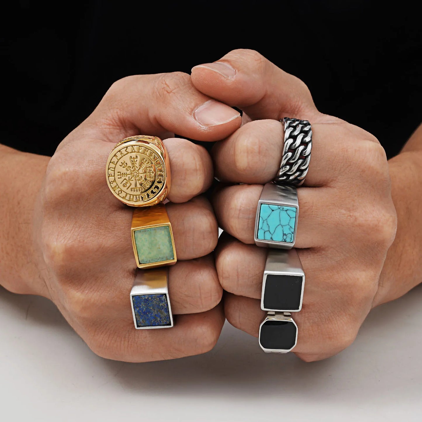 Zeyra® Vintage Herrenring – Edelstahl Siegelring mit Naturstein | Waterproof & Kratzfest | Punk Style Signet Ring