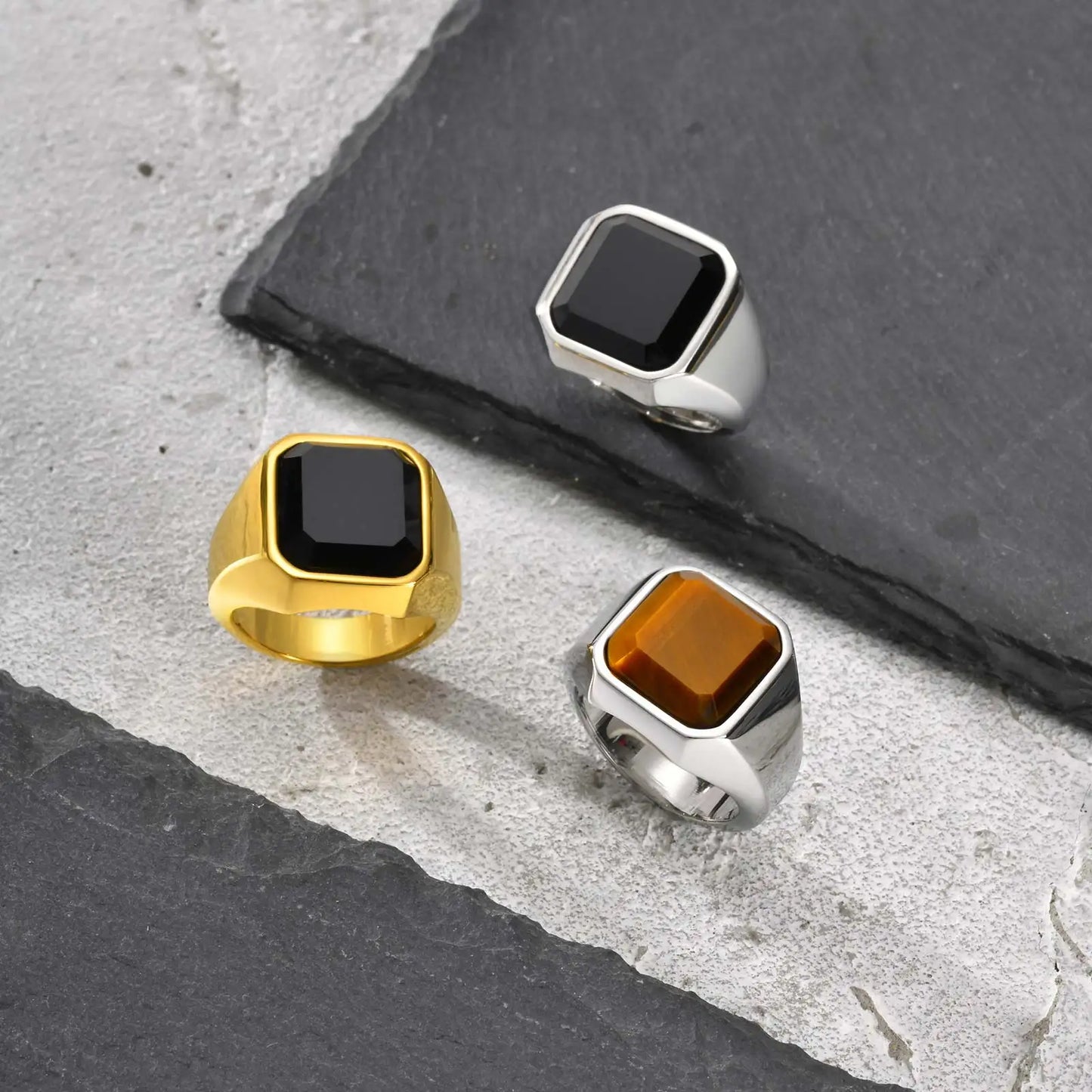 Zeyra® Herrenring – Punk Square Signet Ring | Edelstahl mit Naturstein | Zeitloses Design, Nie verblassend | Geschenk für Männer & Väter