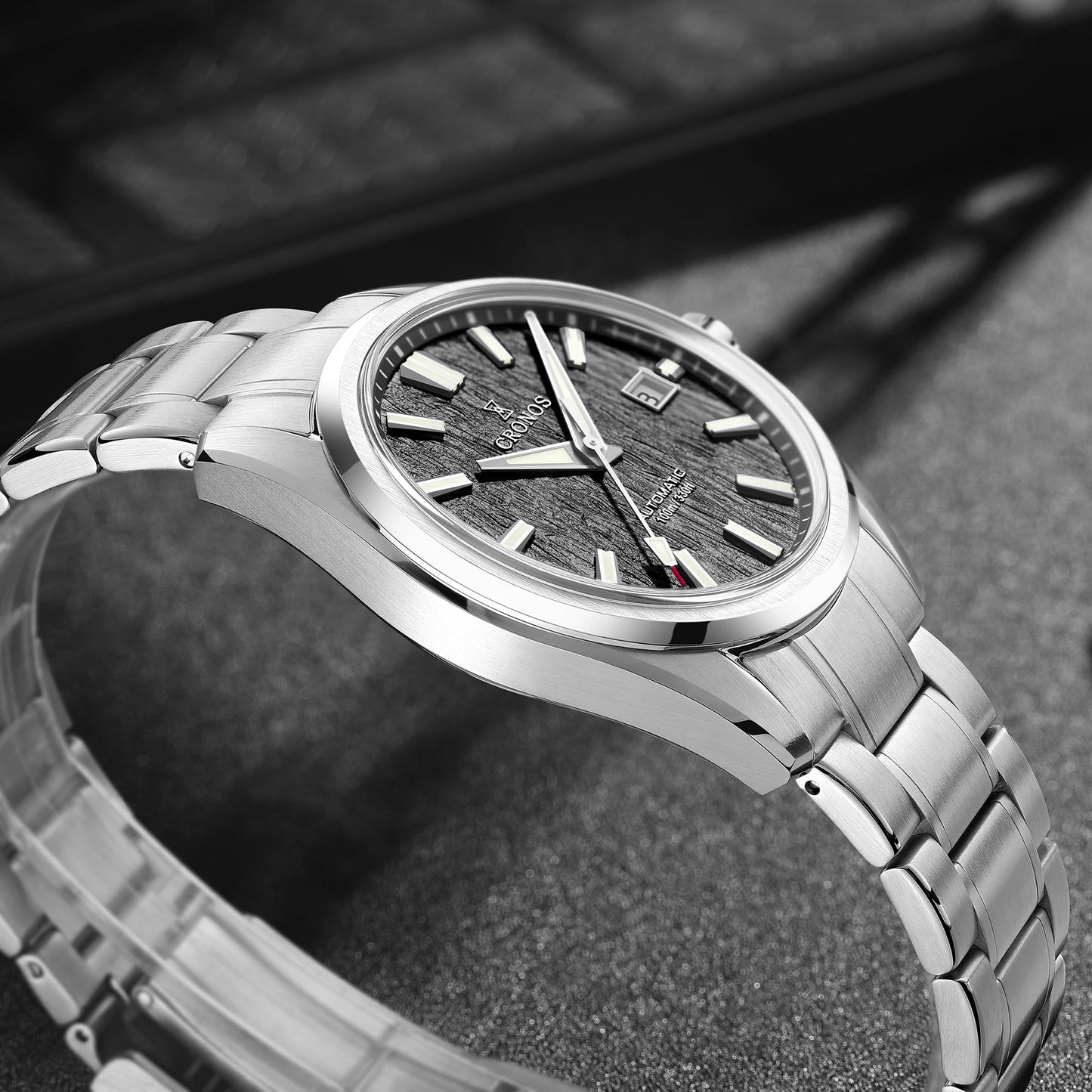 Cronos Men Watch 39mm Automatic Wristwatches White Dial Solid Links Sapphire 10 ATM L6037M