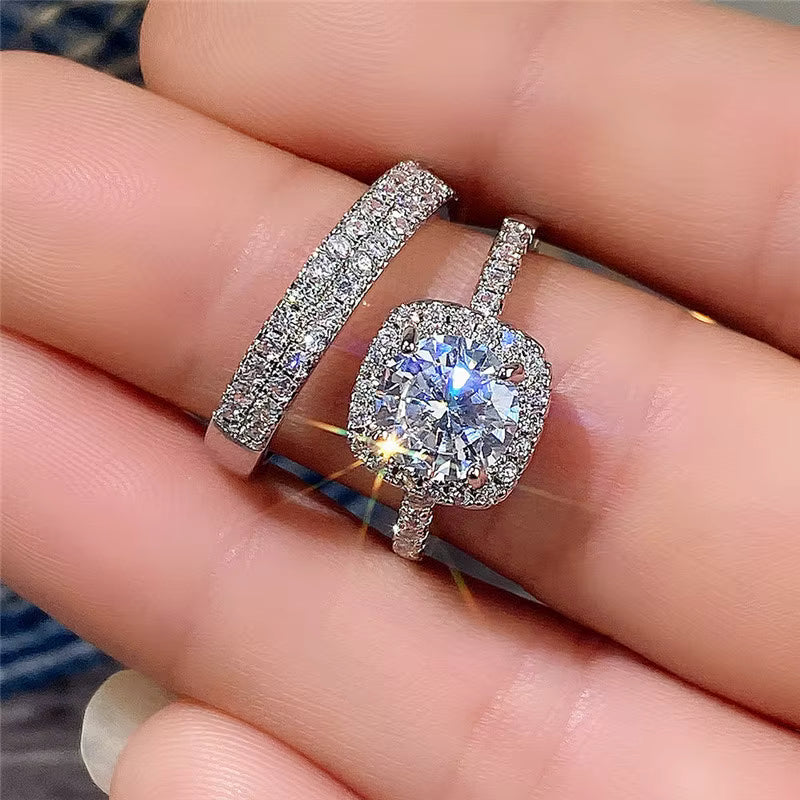 925 Sterling Silber Damenring Set – 2-teiliges Hochzeitsring-Set | Elegantes Design & Premium Qualität | Zeyra® | Versand aus DE