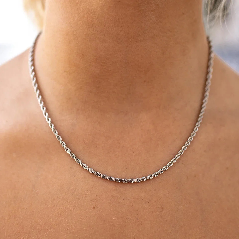 Zeyra® Rope Chain Halskette – 4 mm 925 Sterling Silber | Unisex Schmuck | Hip-Hop & Minimal Style | Luxus Kette für Damen & Herren