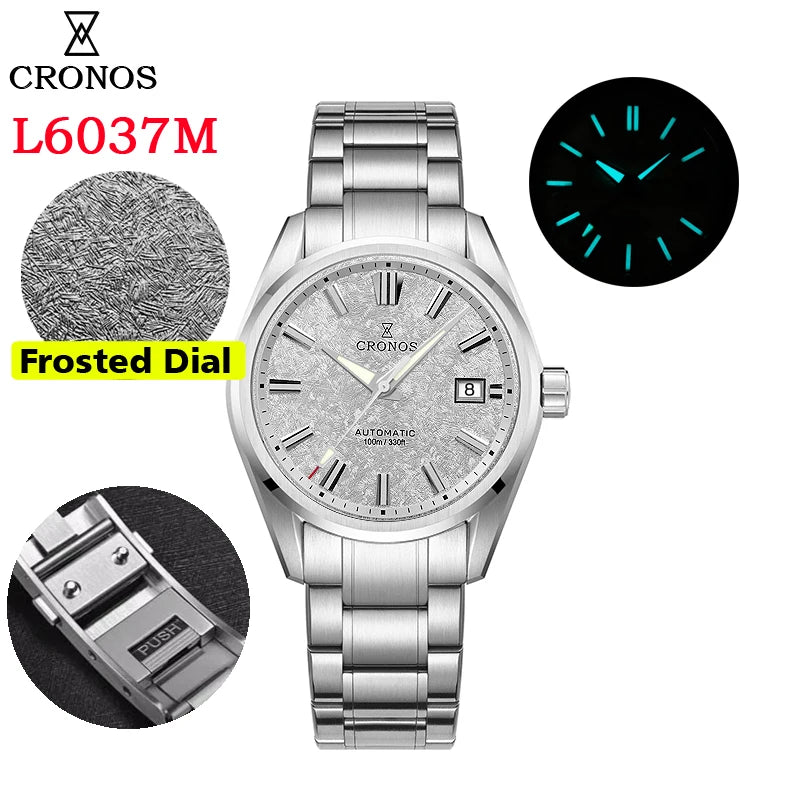 Cronos Men Watch 39mm Automatic Wristwatches White Dial Solid Links Sapphire 10 ATM L6037M