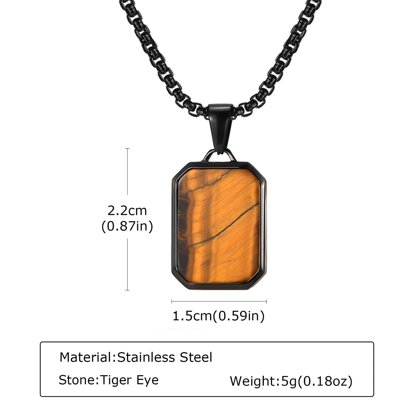 Herren Halskette mit Naturstein-Anhänger – Quadratischer Edelstahl Anhänger, Trendy Hip-Hop Style | Zeyra | Versand aus D