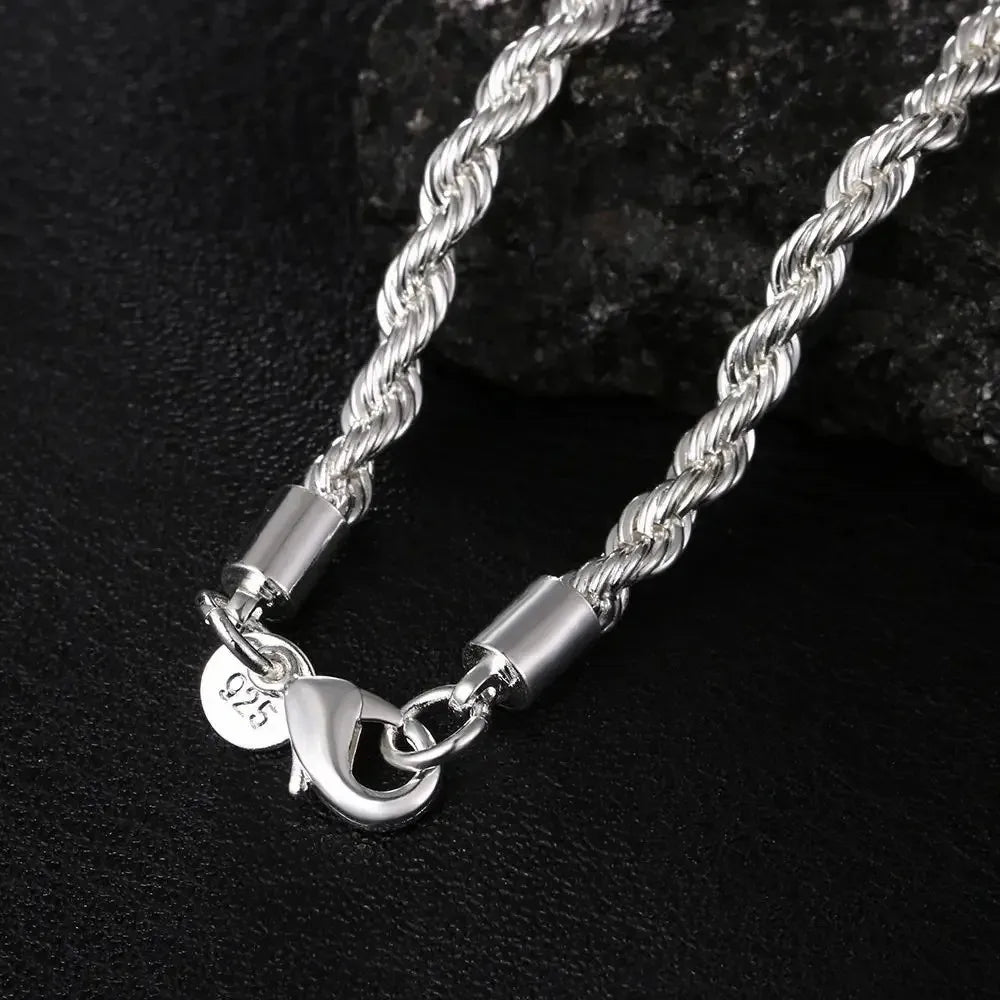 Zeyra® Rope Chain Halskette – 4 mm 925 Sterling Silber | Unisex Schmuck | Hip-Hop & Minimal Style | Luxus Kette für Damen & Herren