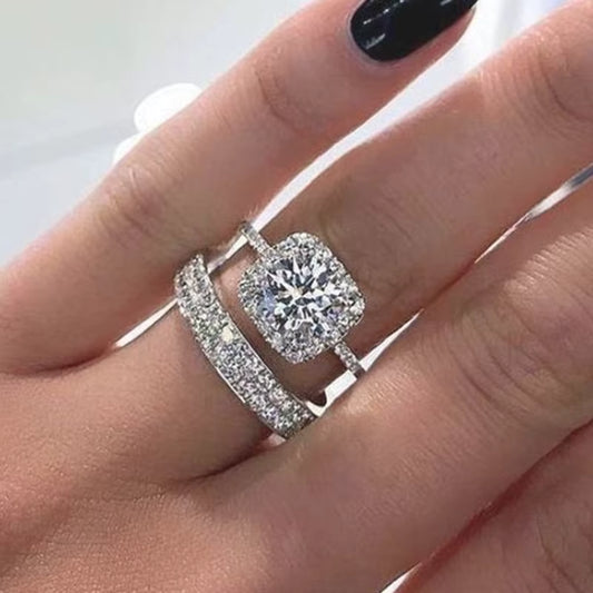 925 Sterling Silber Damenring Set – 2-teiliges Hochzeitsring-Set | Elegantes Design & Premium Qualität | Zeyra® | Versand aus DE