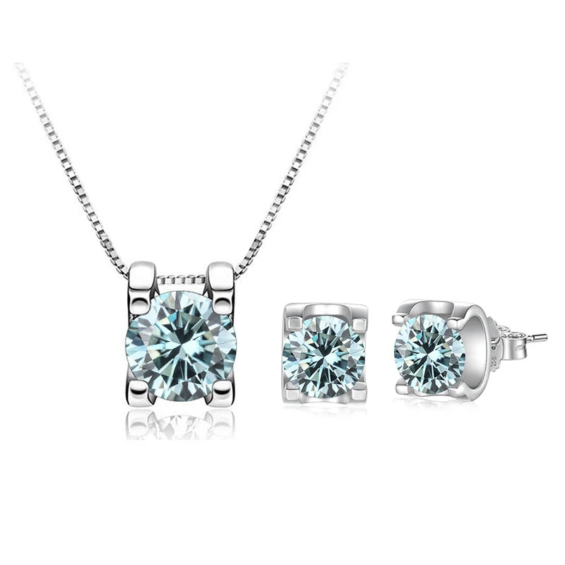 Moissanite Schmuckset Damen – 3ct D Color, 925 Sterling Silber (Ohrringe & Halskette) | Hochzeit & Verlobung | Zeyra | Versand aus D