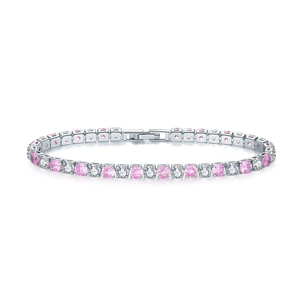 Tennisarmband Damen – Buntes Zirkonia Armband 4mm, Silberfarben, Luxus & Trendy | Zeyra | Versand aus D