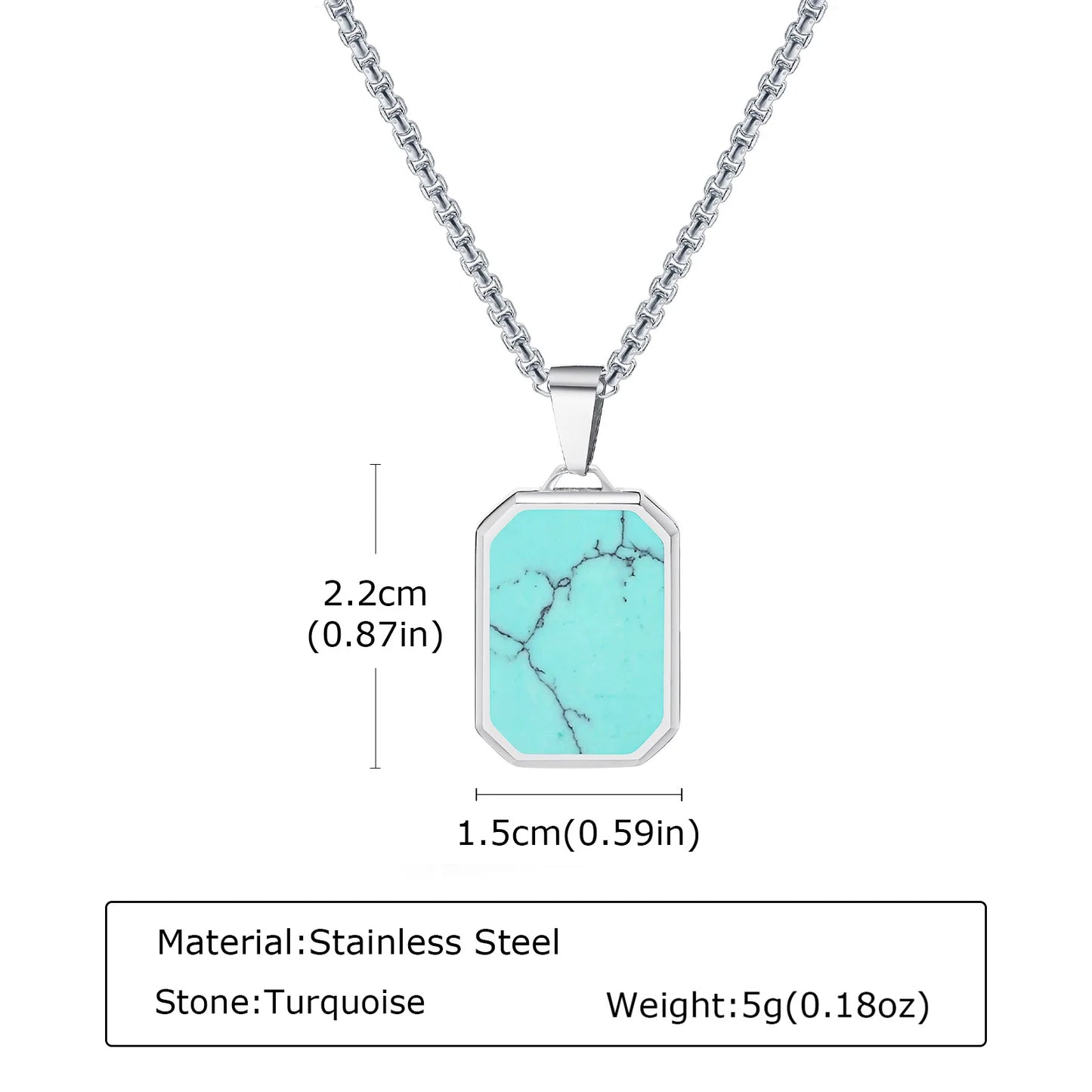 Herren Halskette mit Naturstein-Anhänger – Quadratischer Edelstahl Anhänger, Trendy Hip-Hop Style | Zeyra | Versand aus D