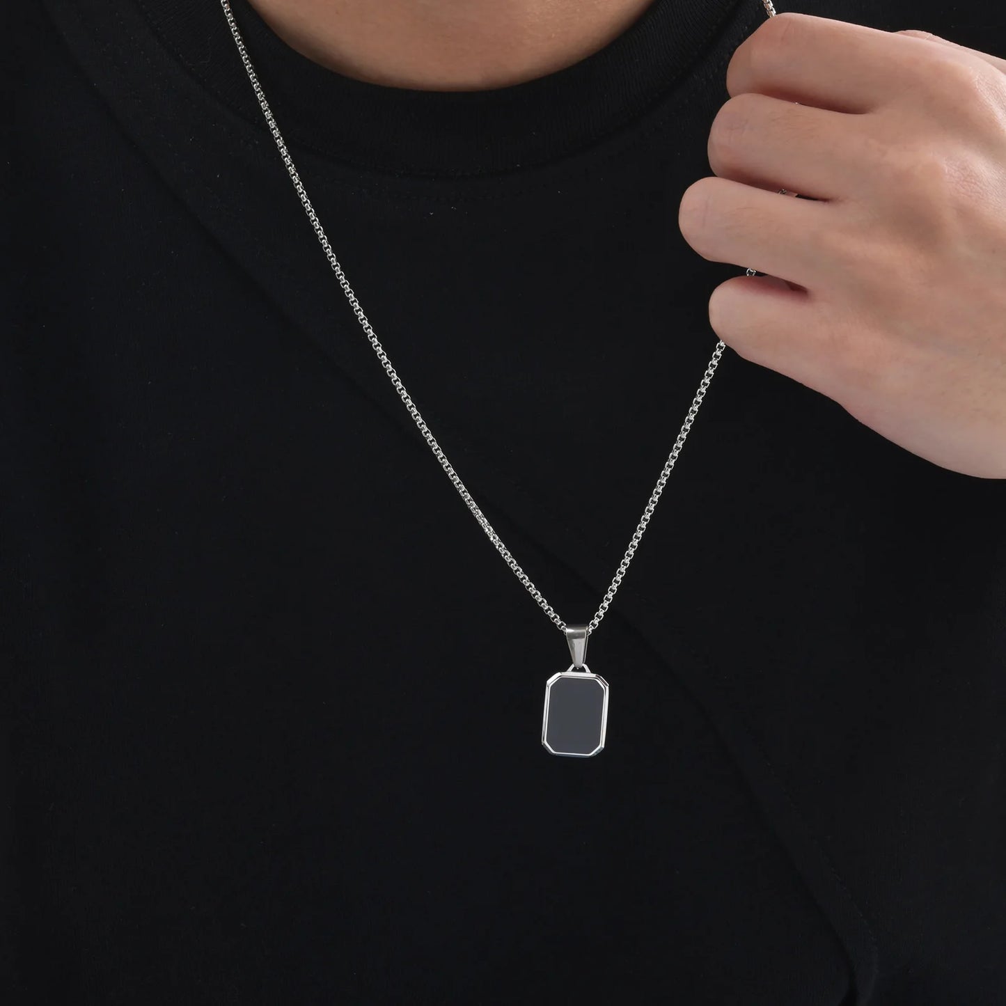 Herren Halskette mit Naturstein-Anhänger – Quadratischer Edelstahl Anhänger, Trendy Hip-Hop Style | Zeyra | Versand aus D