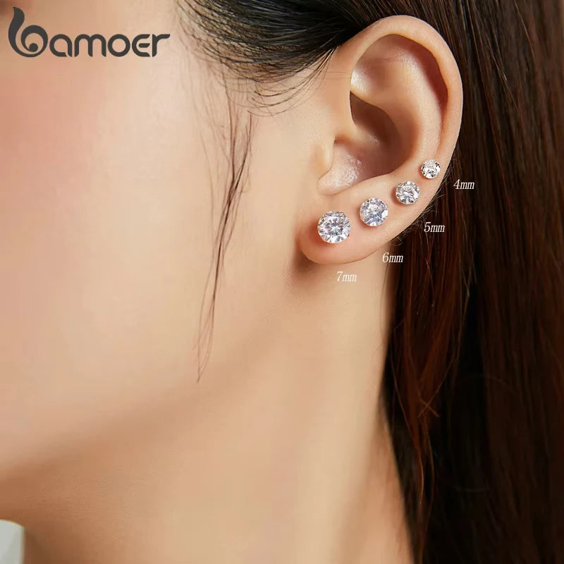 925 Sterling Silber Ohrstecker – Runde Zirkonia, 4–7mm, hypoallergen | Zeyra | Versand aus D