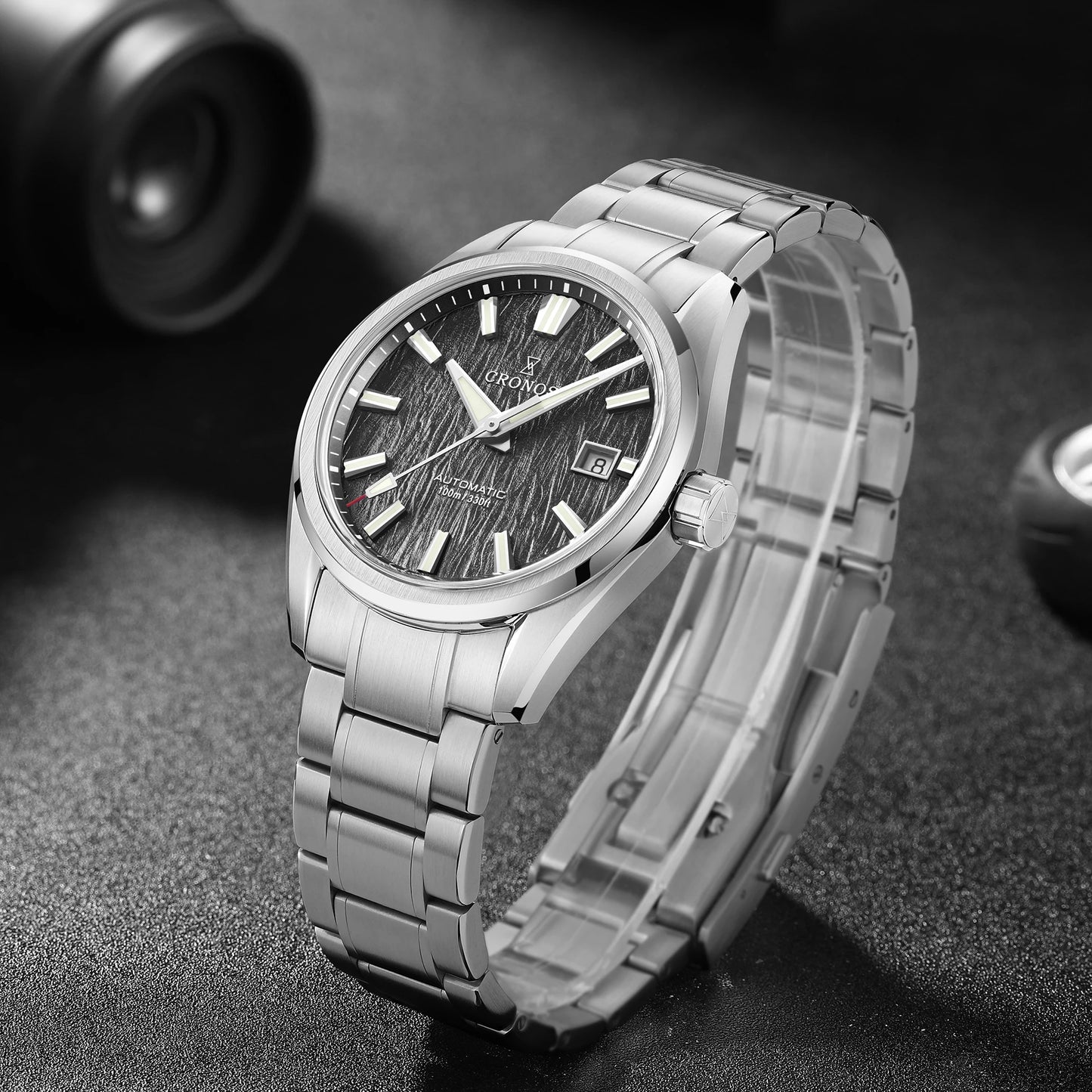 Cronos Men Watch 39mm Automatic Wristwatches White Dial Solid Links Sapphire 10 ATM L6037M