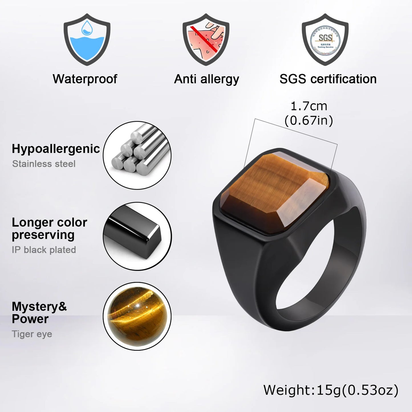 Herren Siegelring – Edelstahl Ring mit Tigerauge Stein, Wasserfest & Maskulin | Zeyra | Versand aus D