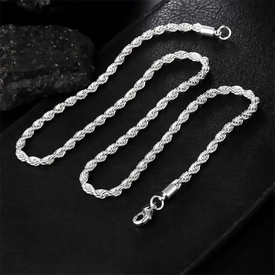Zeyra® Rope Chain Halskette – 4 mm 925 Sterling Silber | Unisex Schmuck | Hip-Hop & Minimal Style | Luxus Kette für Damen & Herren