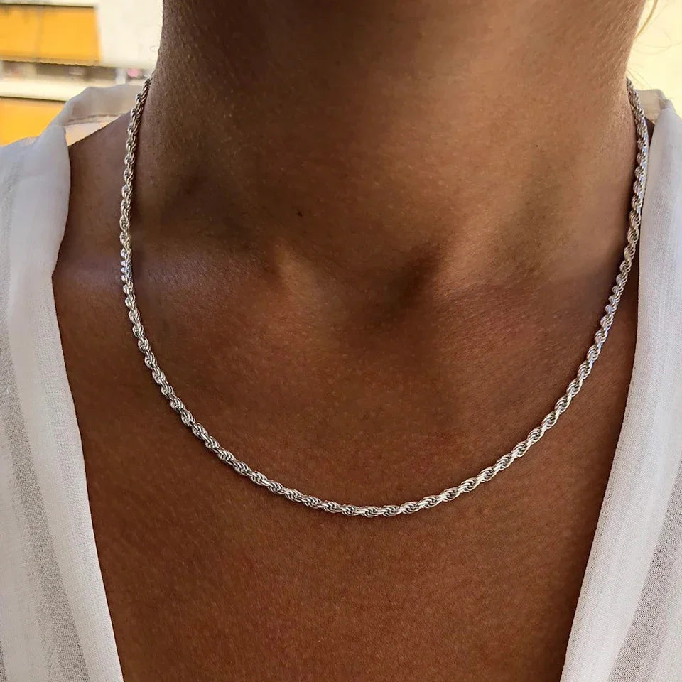 Zeyra® Rope Chain Halskette – 4 mm 925 Sterling Silber | Unisex Schmuck | Hip-Hop & Minimal Style | Luxus Kette für Damen & Herren