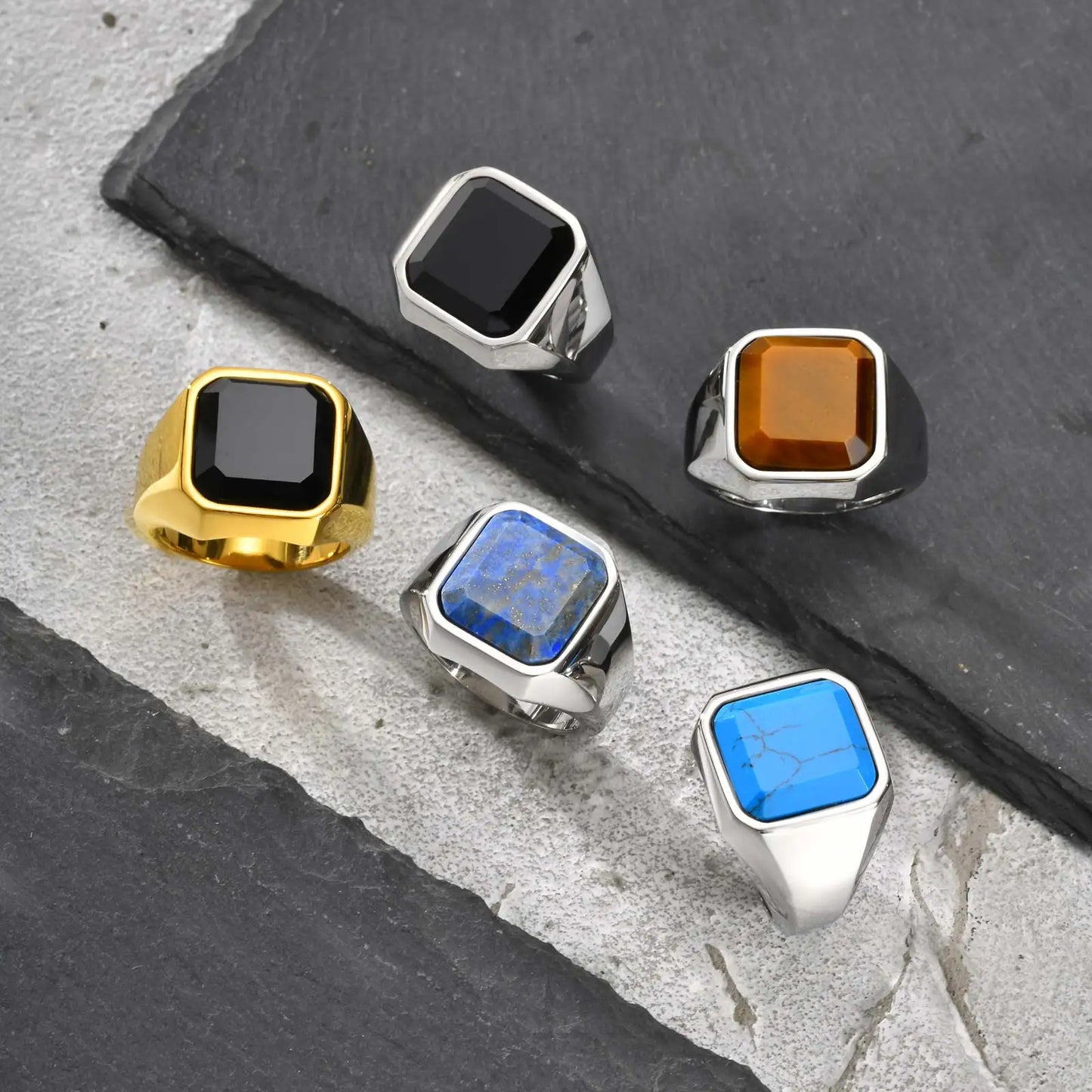 Zeyra® Herrenring – Punk Square Signet Ring | Edelstahl mit Naturstein | Zeitloses Design, Nie verblassend | Geschenk für Männer & Väter