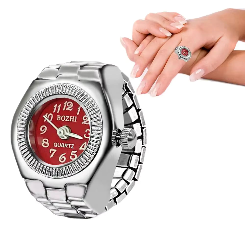 Vintage Uhrenring – Retro Mini Fingeruhr mit elastischem Band | Unisex Punk Schmuck & Accessoire | Zeyra®