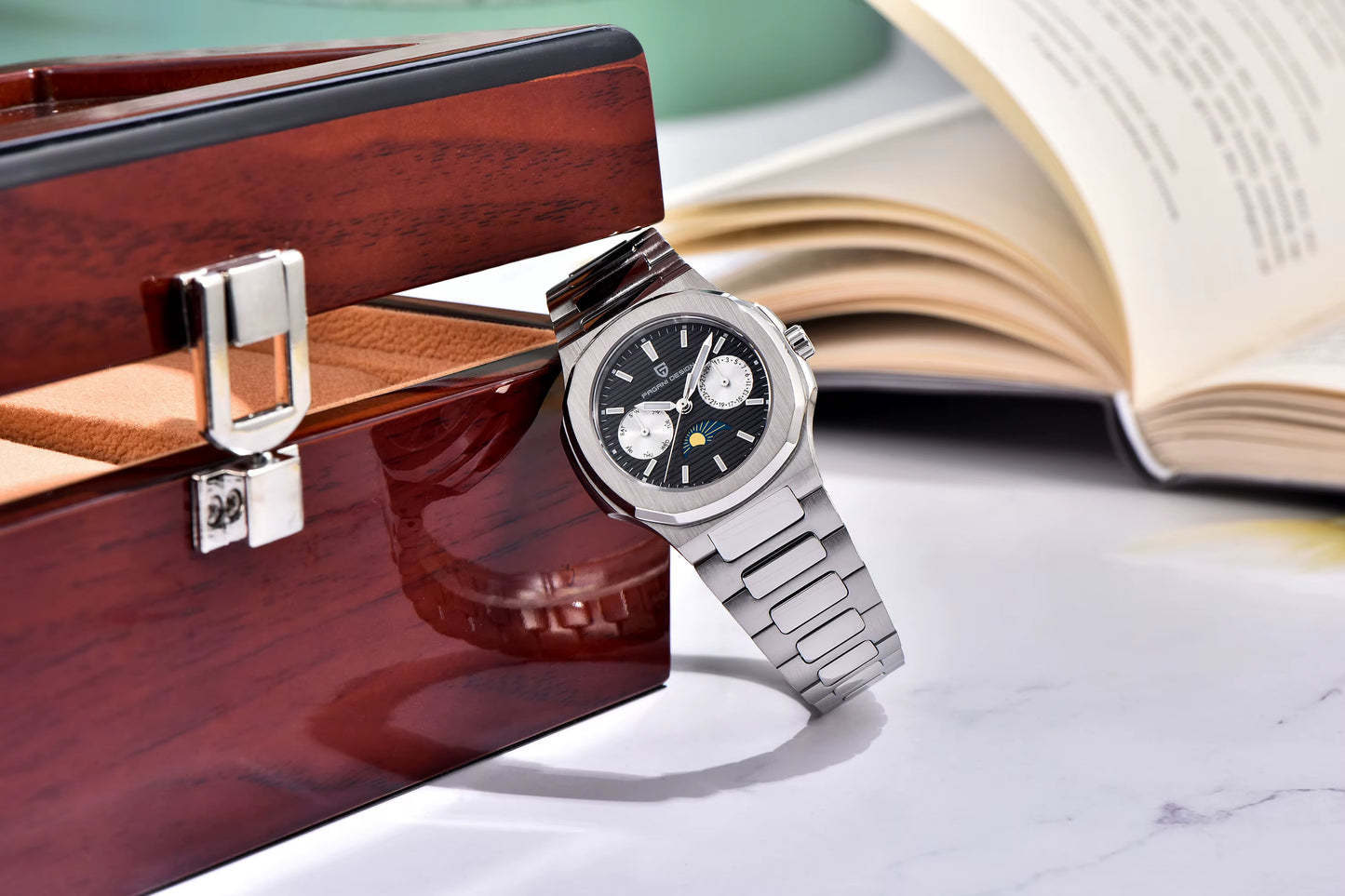 Pagani Design Damenarmbanduhr – Luxus Quarzuhr mit Mondphase & Chronograph | Edelstahl & Saphirglas | Elegante Uhr für Damen | Zeyra® Edition
