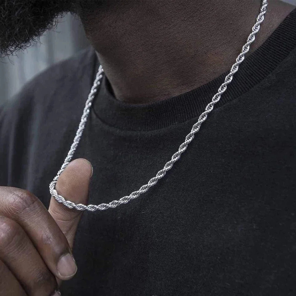 Zeyra® Rope Chain Halskette – 4 mm 925 Sterling Silber | Unisex Schmuck | Hip-Hop & Minimal Style | Luxus Kette für Damen & Herren