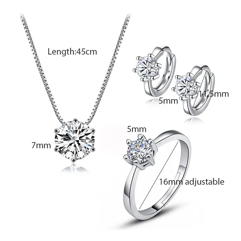925 Sterling Silber Schmuckset Damen – 3-teilig mit AAAAA Zirkonia (Kette, Ohrringe, Ring) | Hochzeit & Verlobung | Zeyra | Versand aus D