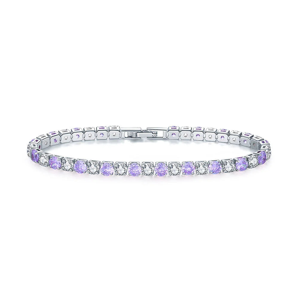 Tennisarmband Damen – Buntes Zirkonia Armband 4mm, Silberfarben, Luxus & Trendy | Zeyra | Versand aus D