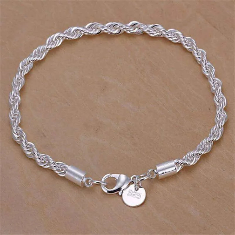 925 Sterling Silber Schmuck-Set – Halskette & Armband im Rope-Design, 4mm | Unisex | Zeyra | Versand aus D