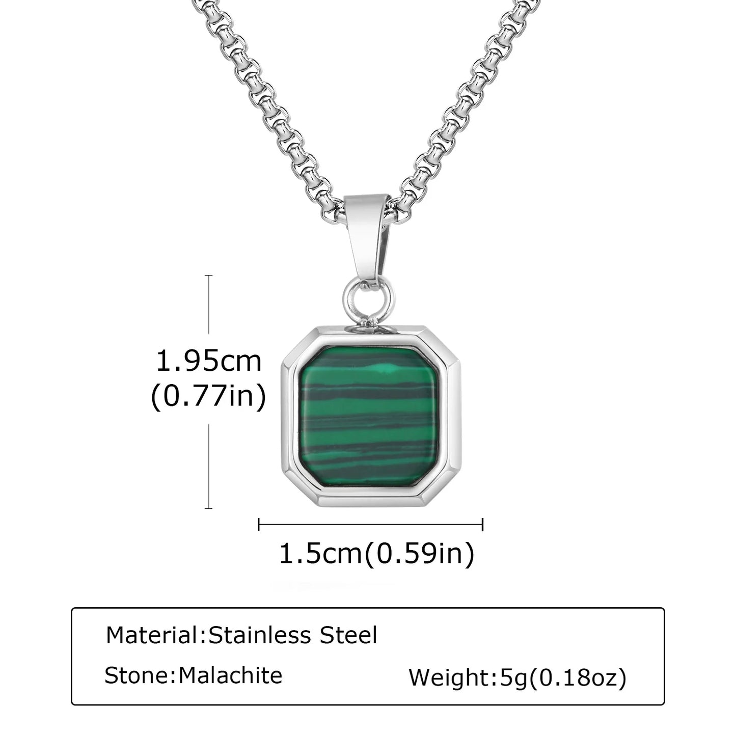 Herren Halskette mit Naturstein-Anhänger – Quadratischer Edelstahl Anhänger, Trendy Hip-Hop Style | Zeyra | Versand aus D