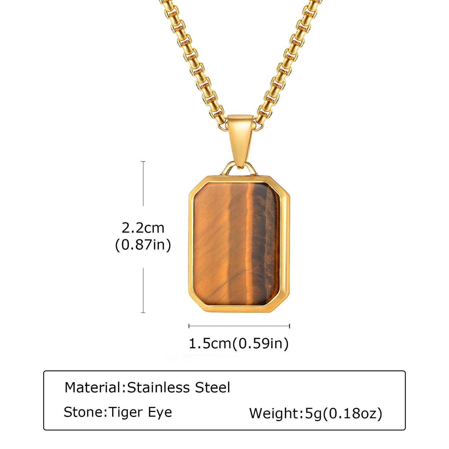 Herren Halskette mit Naturstein-Anhänger – Quadratischer Edelstahl Anhänger, Trendy Hip-Hop Style | Zeyra | Versand aus D