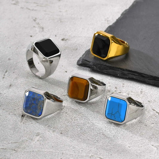 Zeyra® Herrenring – Punk Square Signet Ring | Edelstahl mit Naturstein | Zeitloses Design, Nie verblassend | Geschenk für Männer & Väter