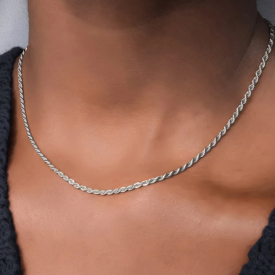 Zeyra® Rope Chain Halskette – 4 mm 925 Sterling Silber | Unisex Schmuck | Hip-Hop & Minimal Style | Luxus Kette für Damen & Herren