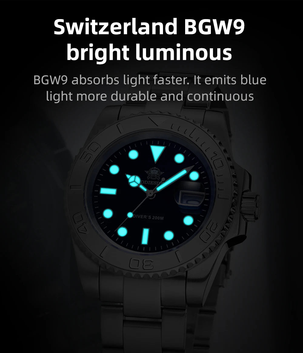 ADDIESDIVE BGW9 Herren Taucheruhr – Edelstahl 20 Bar Wasserdicht | Luminous Quarz-Chronograph | Luxus Sport- & Business-Uhr | Zeyra®