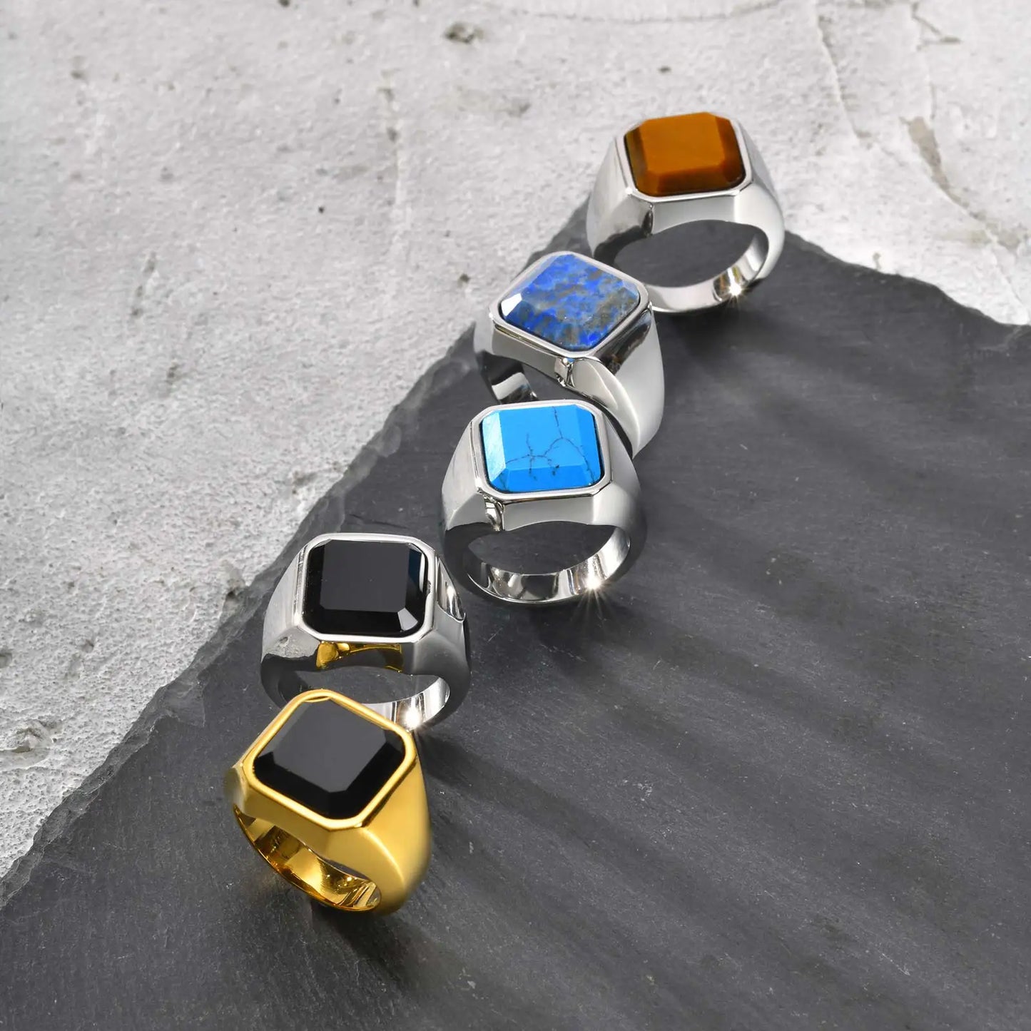 Zeyra® Herrenring – Punk Square Signet Ring | Edelstahl mit Naturstein | Zeitloses Design, Nie verblassend | Geschenk für Männer & Väter