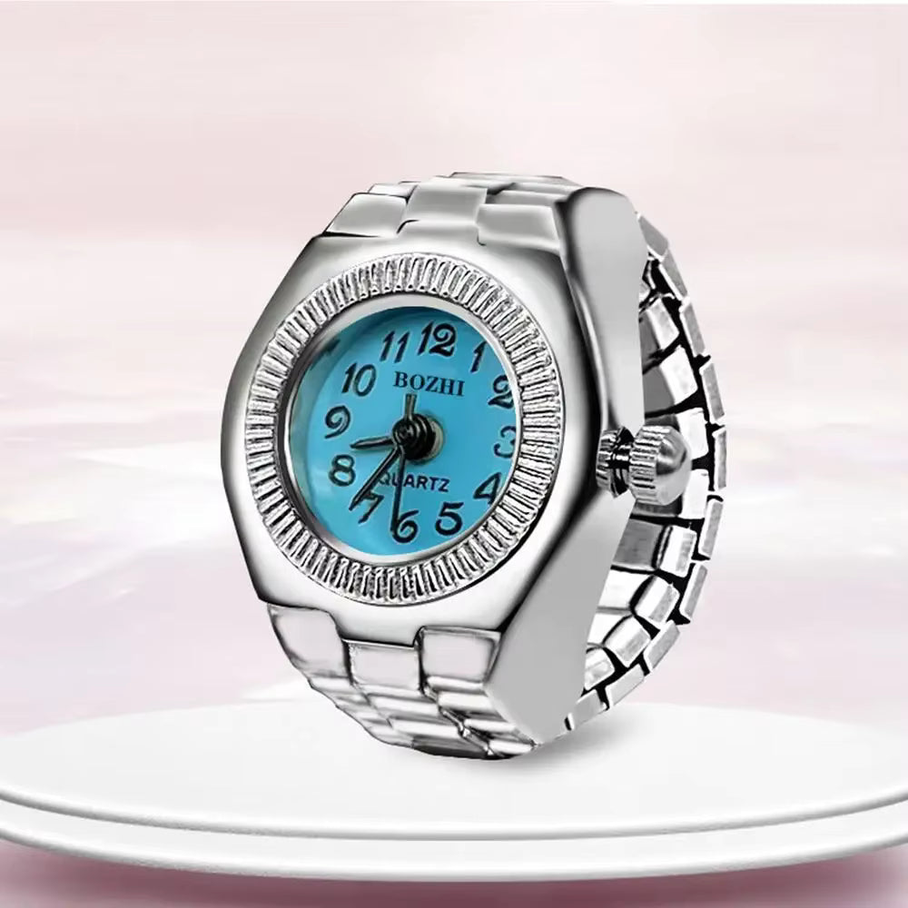 Vintage Uhrenring – Retro Mini Fingeruhr mit elastischem Band | Unisex Punk Schmuck & Accessoire | Zeyra®