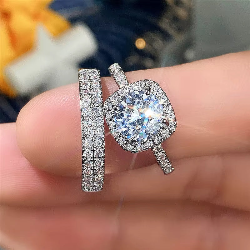 925 Sterling Silber Damenring Set – 2-teiliges Hochzeitsring-Set | Elegantes Design & Premium Qualität | Zeyra® | Versand aus DE
