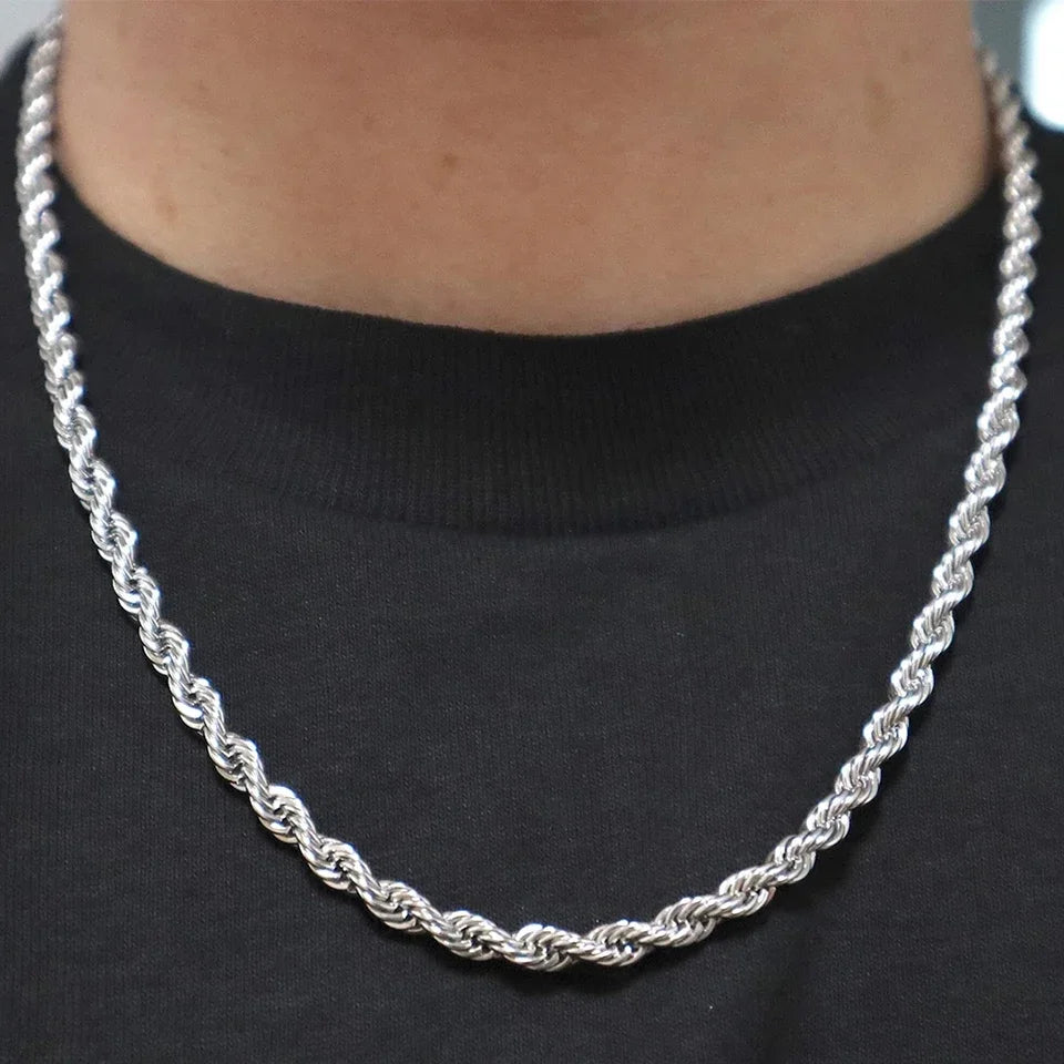 Zeyra® Rope Chain Halskette – 4 mm 925 Sterling Silber | Unisex Schmuck | Hip-Hop & Minimal Style | Luxus Kette für Damen & Herren