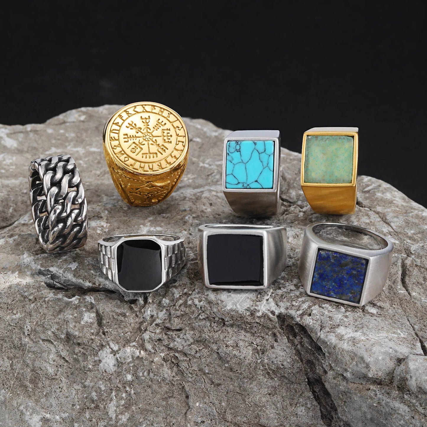 Zeyra® Vintage Herrenring – Edelstahl Siegelring mit Naturstein | Waterproof & Kratzfest | Punk Style Signet Ring