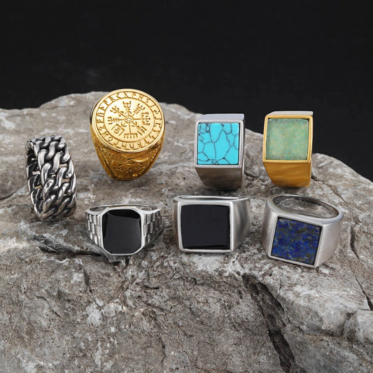 Zeyra® Vintage Herrenring – Edelstahl Siegelring mit Naturstein | Waterproof & Kratzfest | Punk Style Signet Ring