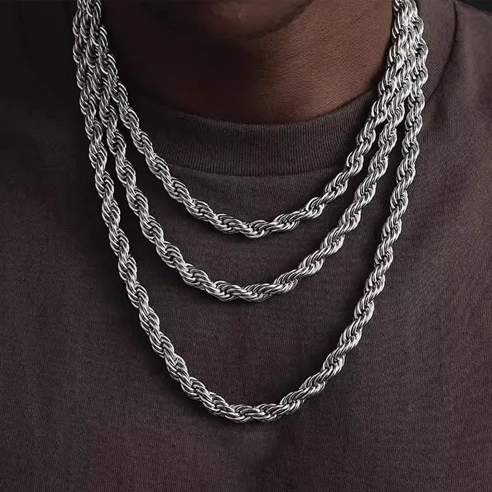 Zeyra® Rope Chain Halskette – 4 mm 925 Sterling Silber | Unisex Schmuck | Hip-Hop & Minimal Style | Luxus Kette für Damen & Herren