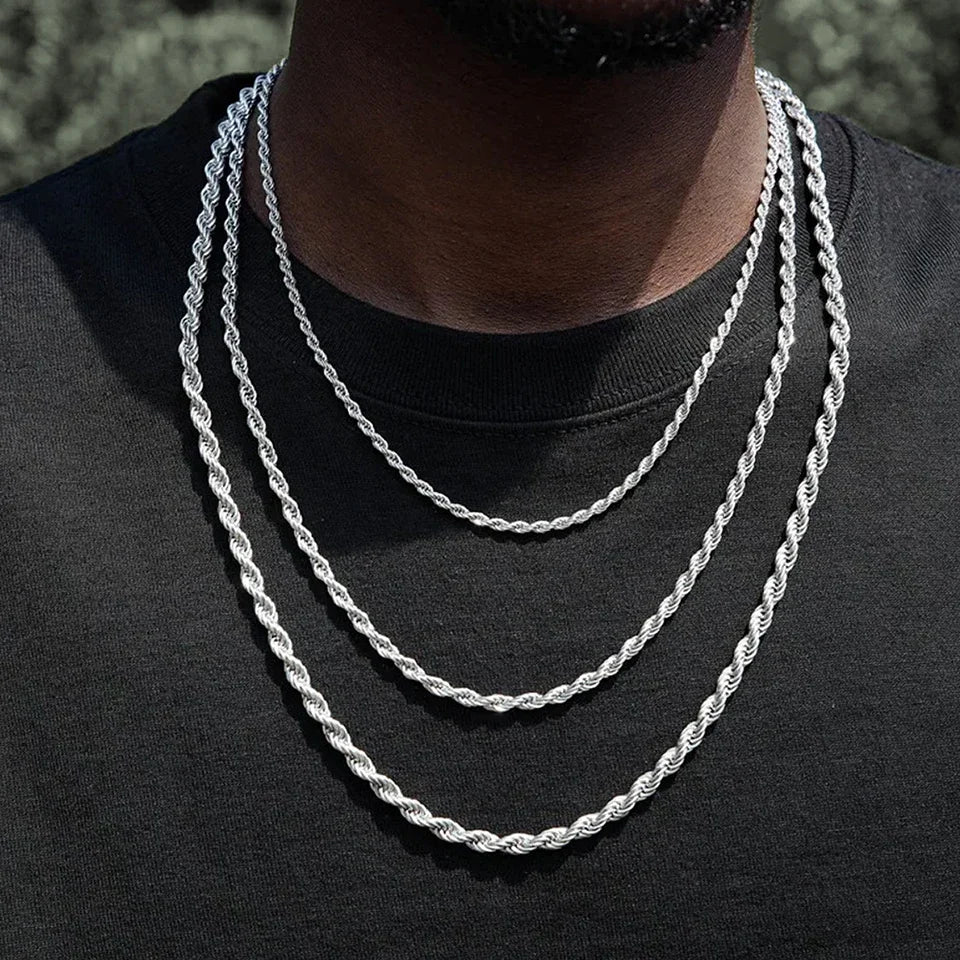 Zeyra® Rope Chain Halskette – 4 mm 925 Sterling Silber | Unisex Schmuck | Hip-Hop & Minimal Style | Luxus Kette für Damen & Herren