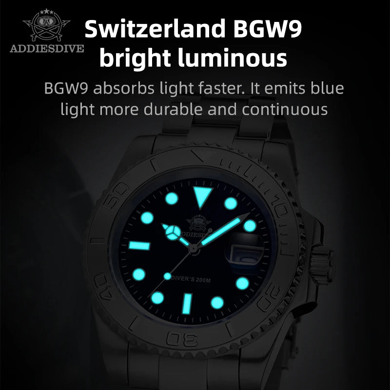 ADDIESDIVE BGW9 Herren Taucheruhr – Edelstahl 20 Bar Wasserdicht | Luminous Quarz-Chronograph | Luxus Sport- & Business-Uhr | Zeyra®